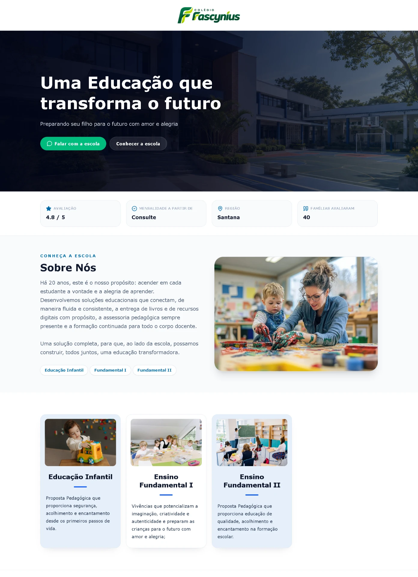 Prévia de uma Página de escola parceira no Educacional Net